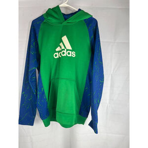 Boys Adidas Climawarm Fleece Long Sleeve Pullover Hoodie Size XL Green Blue EUC